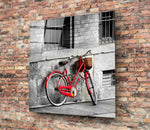 Red Bicycle Glass Wall Art.