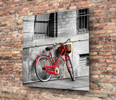 Red Bicycle Glass Wall Art.