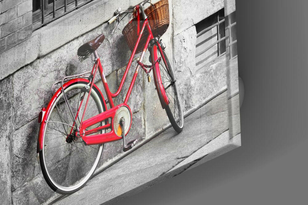 Red Bicycle Glass Wall Art.