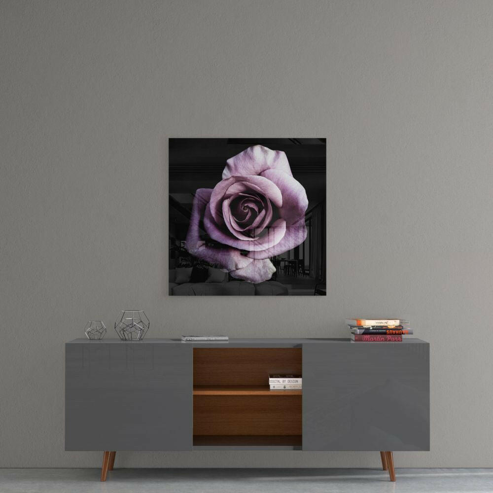 Purple Rose Glass Wall Art.