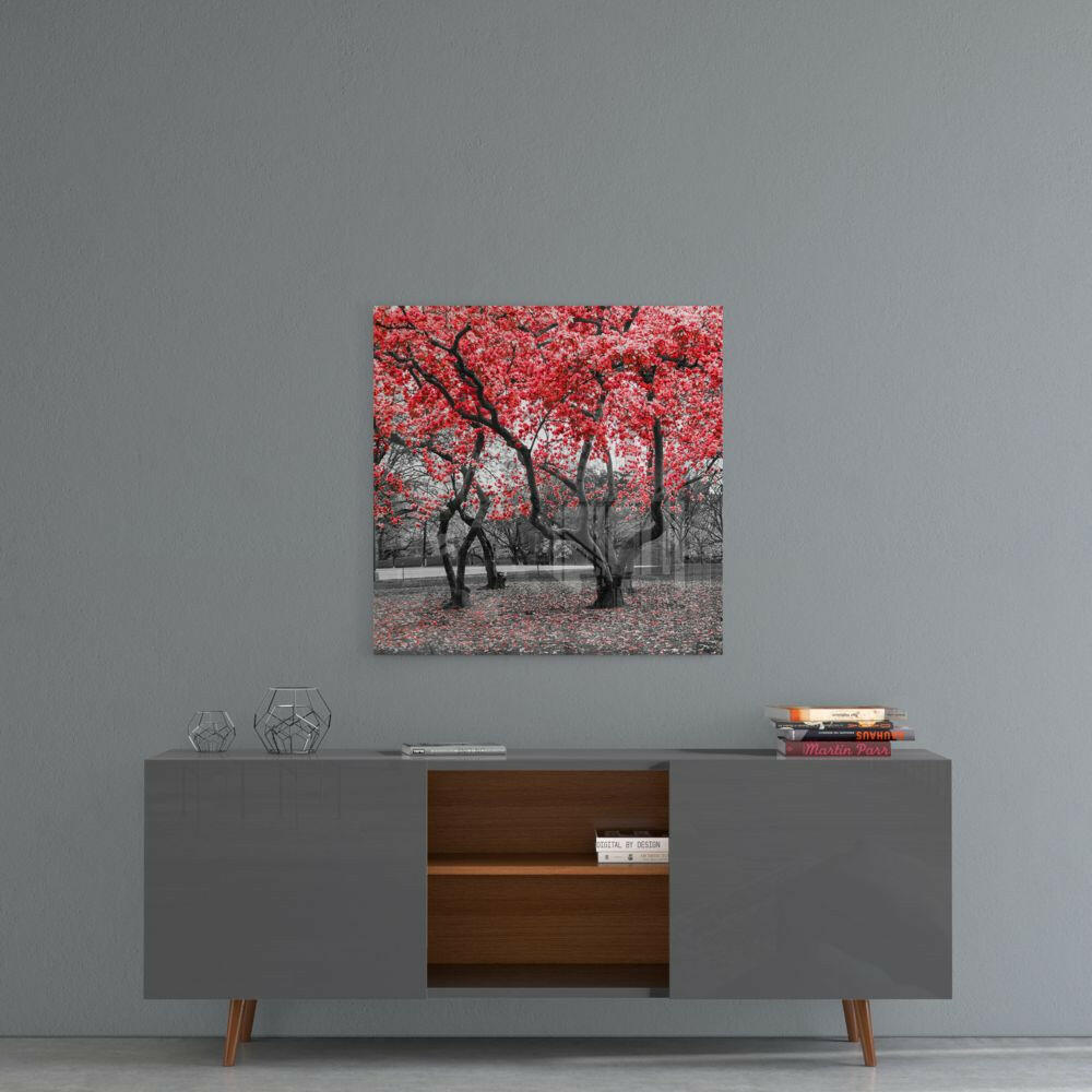 Red Tree Glass Wall Art.