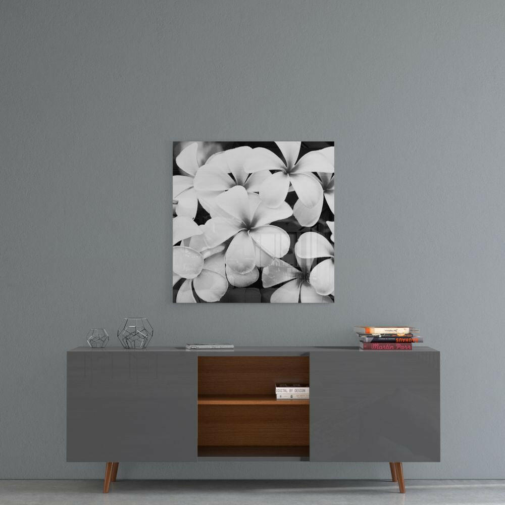 Black and White Flowers Glass Wall Art.