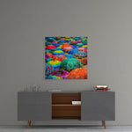 Colorful Umbrellas Glass Wall Art.