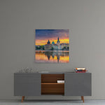 Prague panel adding travel atmosphere to a tranquil bedroom