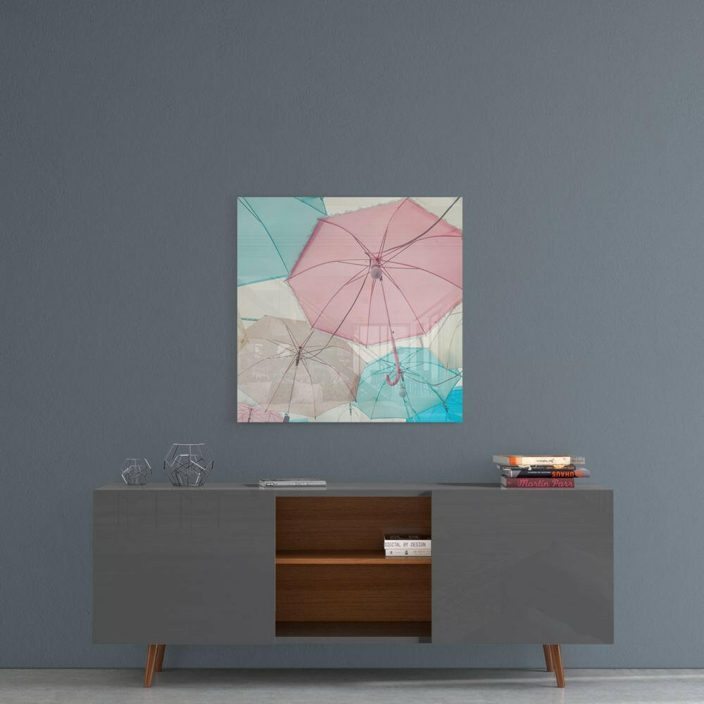 Colorful Umbrellas Glass Wall Art.