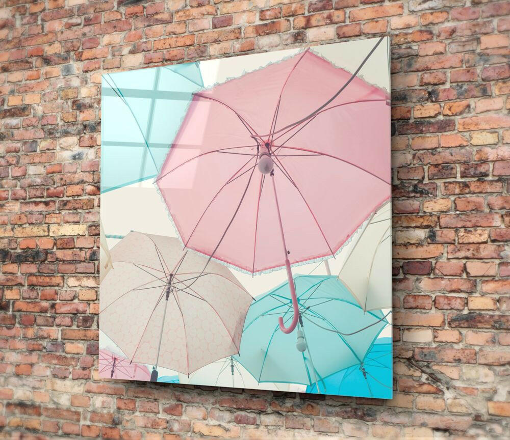 Colorful Umbrellas Glass Wall Art.