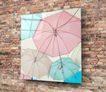 Colorful Umbrellas Glass Wall Art.