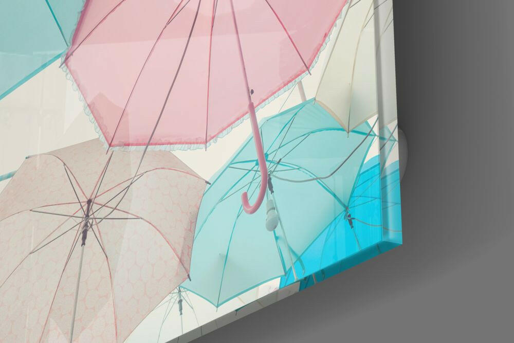Colorful Umbrellas Glass Wall Art.