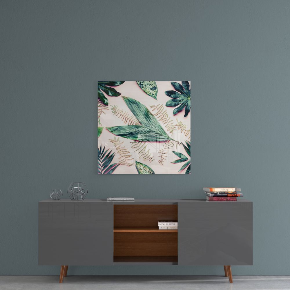 Tropical Leaves Glass Wall Art.