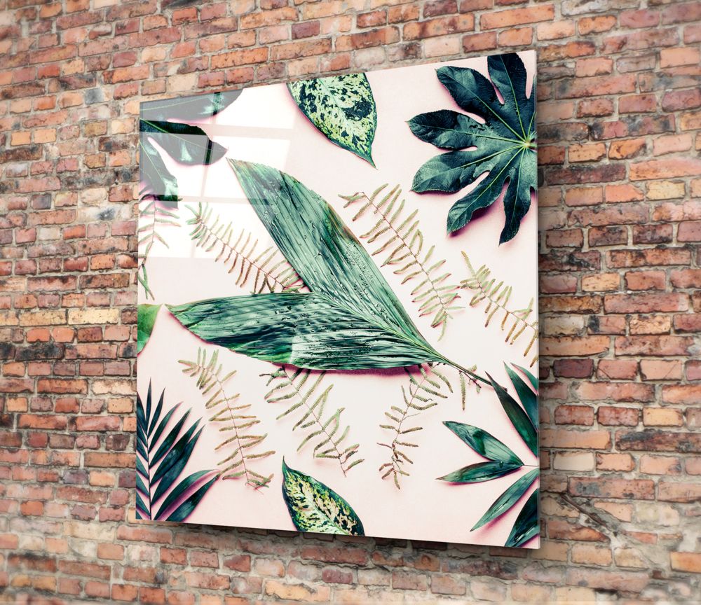 Tropical Leaves Glass Wall Art.