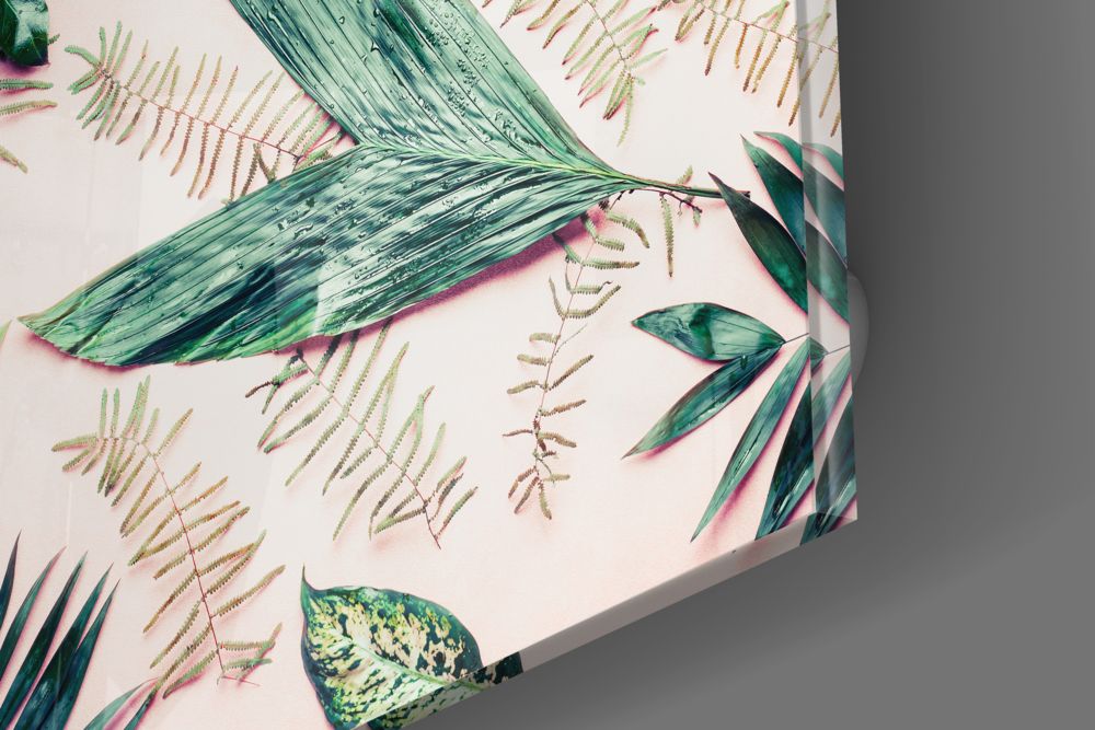 Tropical Leaves Glass Wall Art.