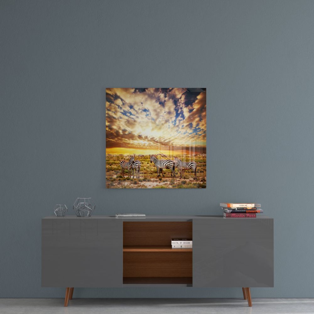 Zebras Glass Wall Art.