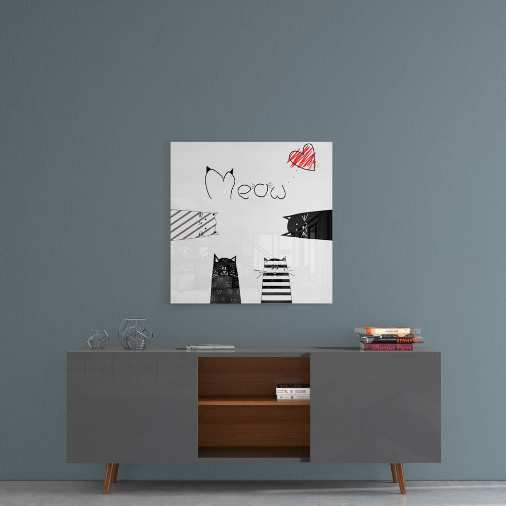 Meow (Cat) Glass Wall Art.