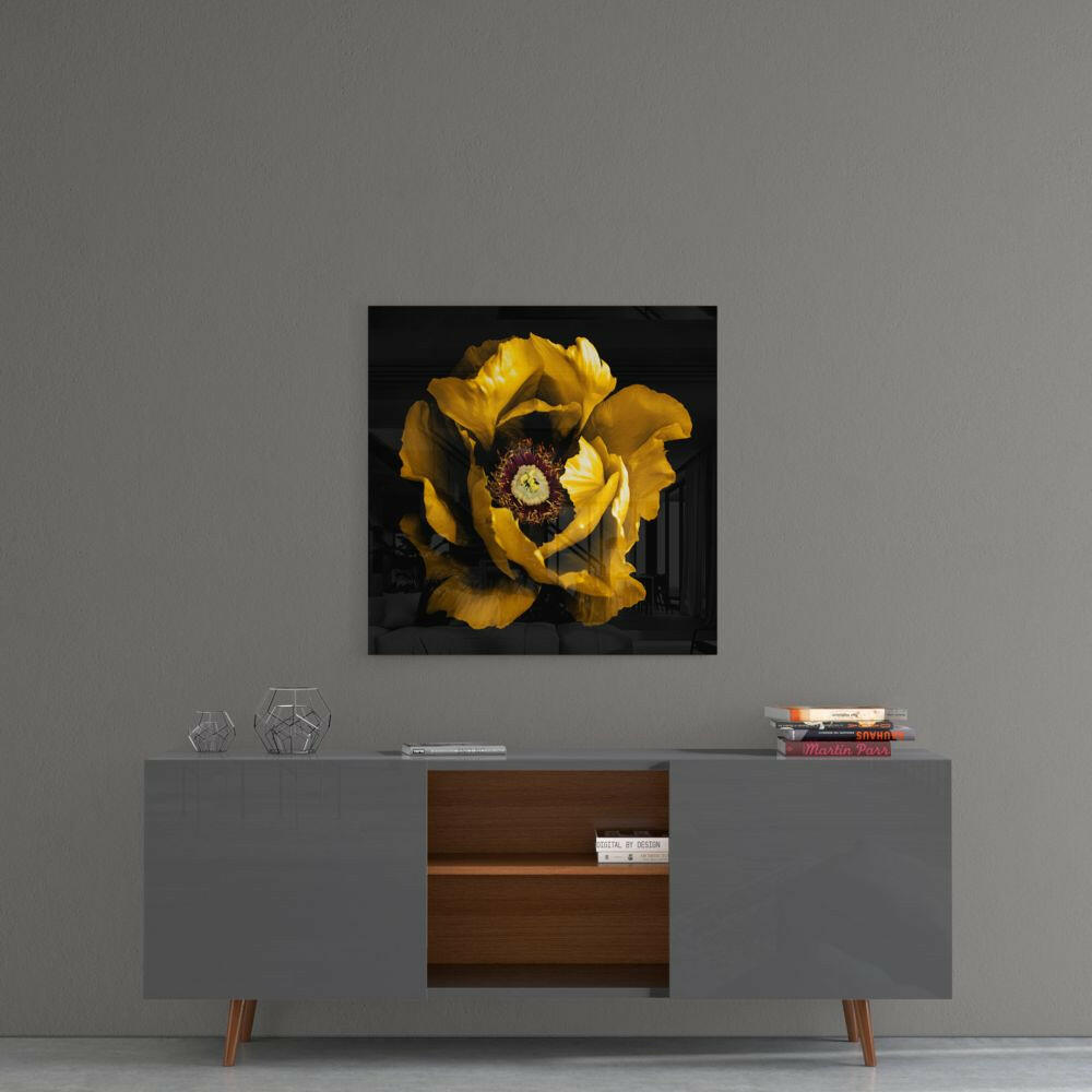 Floral Yellow Glass Wall Art.
