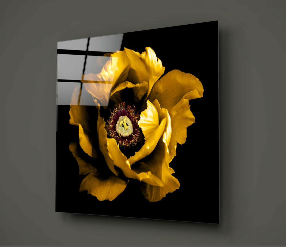 Floral Yellow Glass Wall Art.