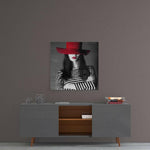 Woman in Red Hat Glass Wall Art.
