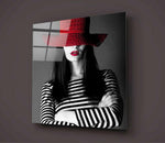 Woman in Red Hat Glass Wall Art.