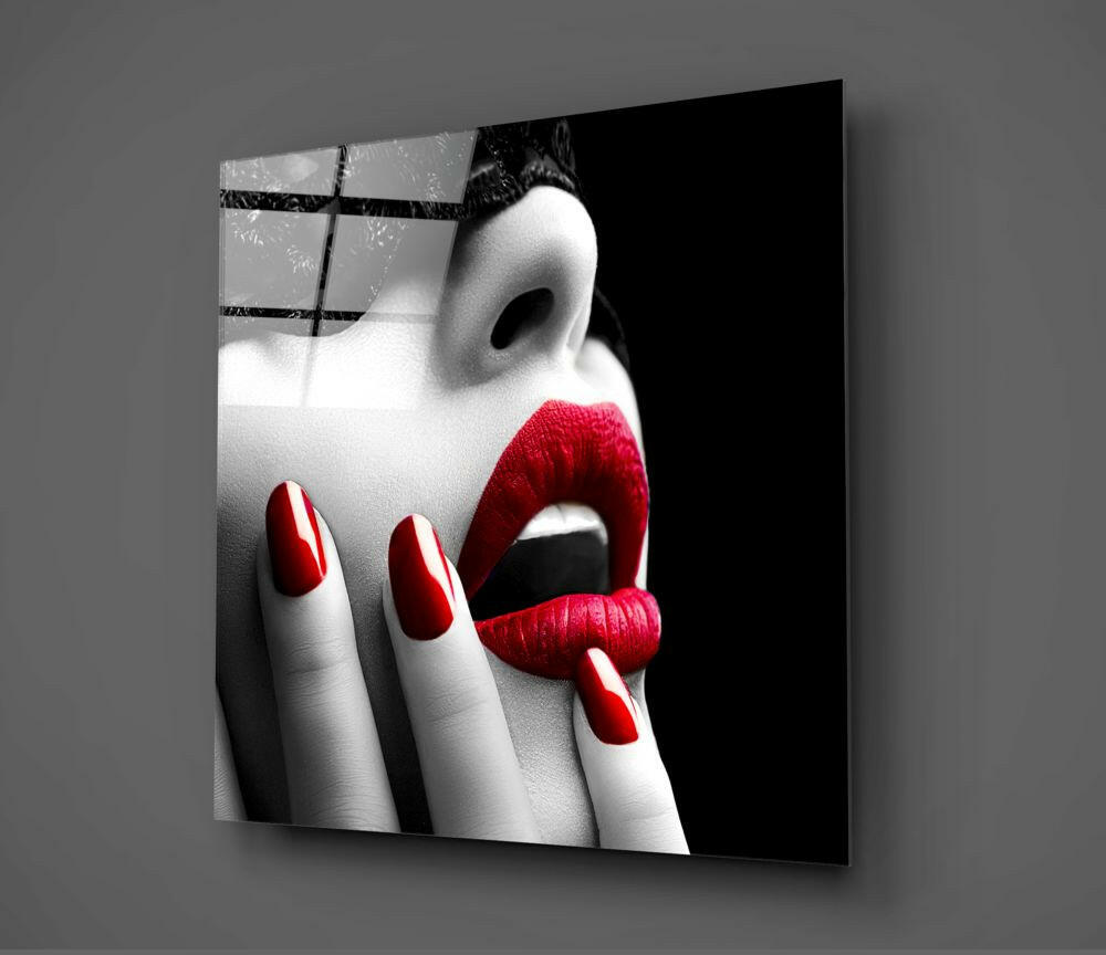 Red Lipstick Woman Glass Wall Art.
