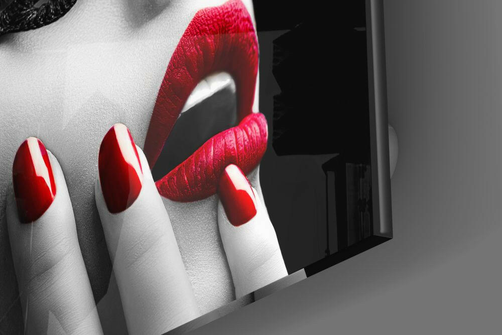 Red Lipstick Woman Glass Wall Art.