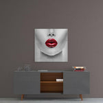 Red Lipstick Woman Glass Wall Art.