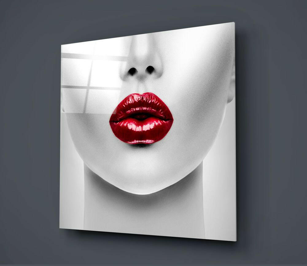 Red Lipstick Woman Glass Wall Art.