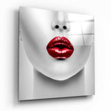 Red Lipstick Woman Glass Wall Art.