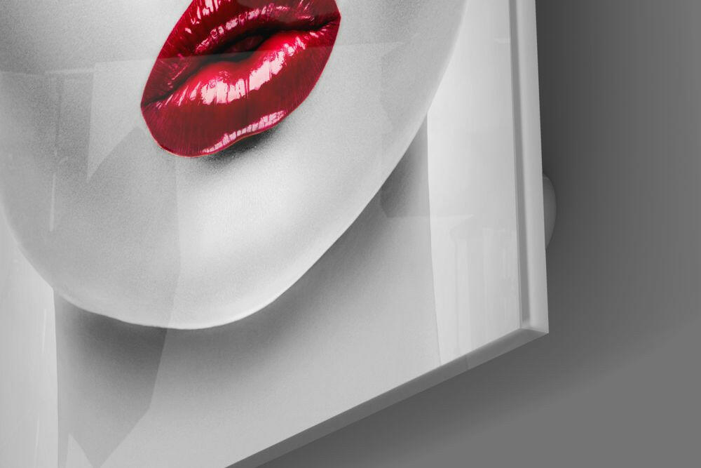 Red Lipstick Woman Glass Wall Art.