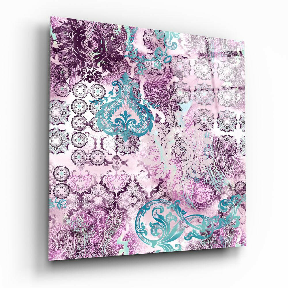 Purple Damask Glass Wall Art.