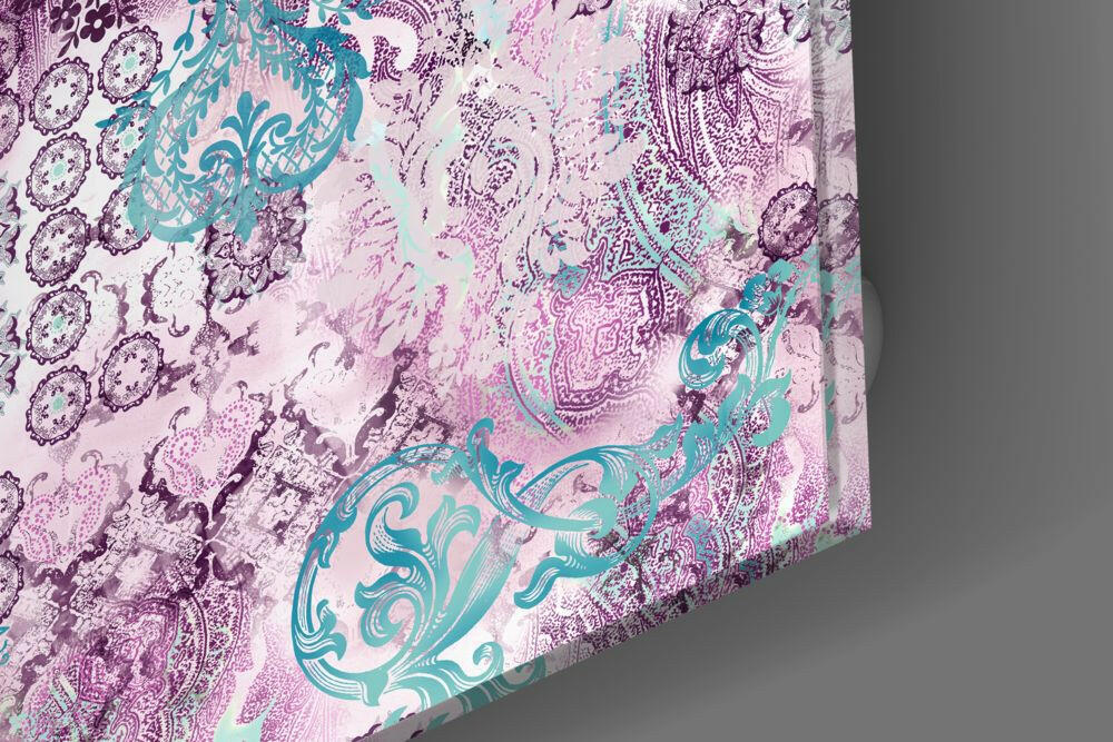 Purple Damask Glass Wall Art.