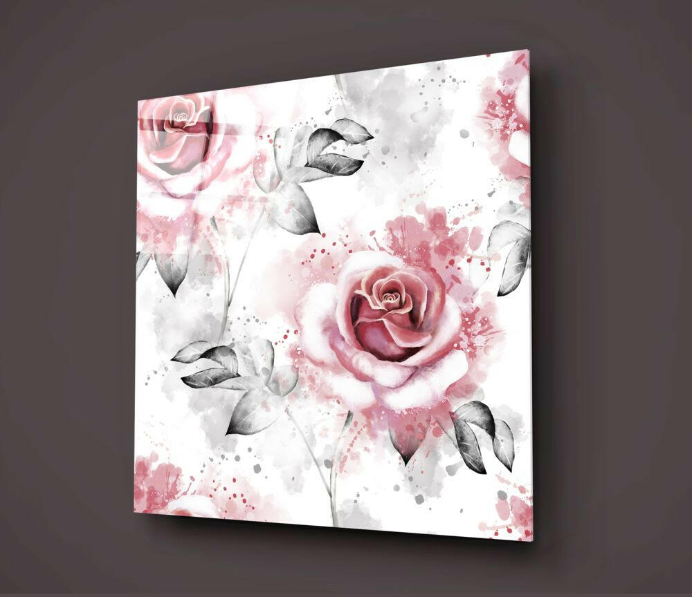 Pink Rose Glass Wall Art.