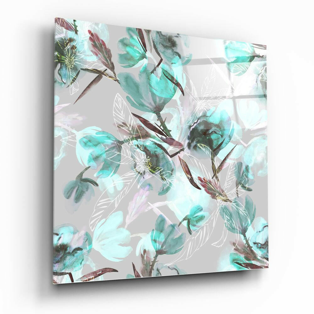 Green Flower Glass Wall Art.