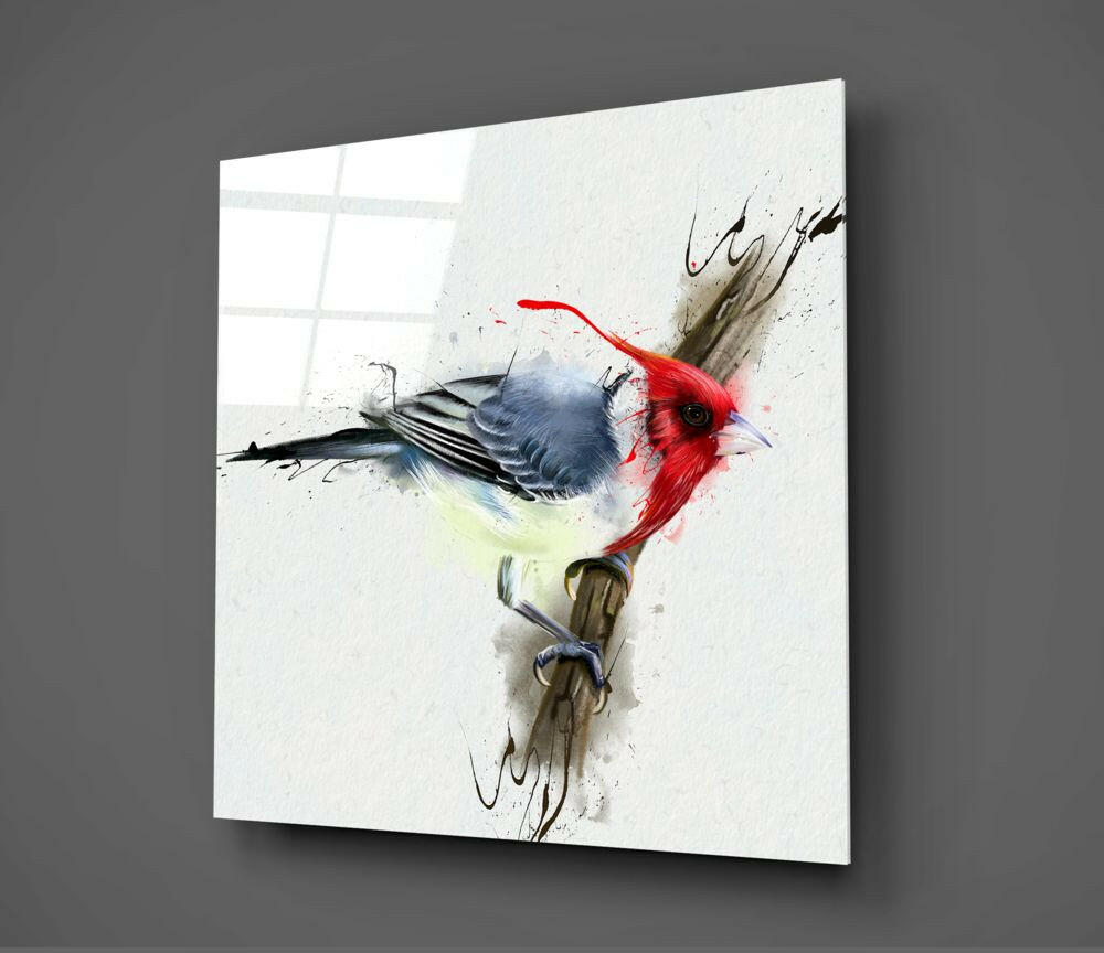 Red Bird Glass Wall Art.