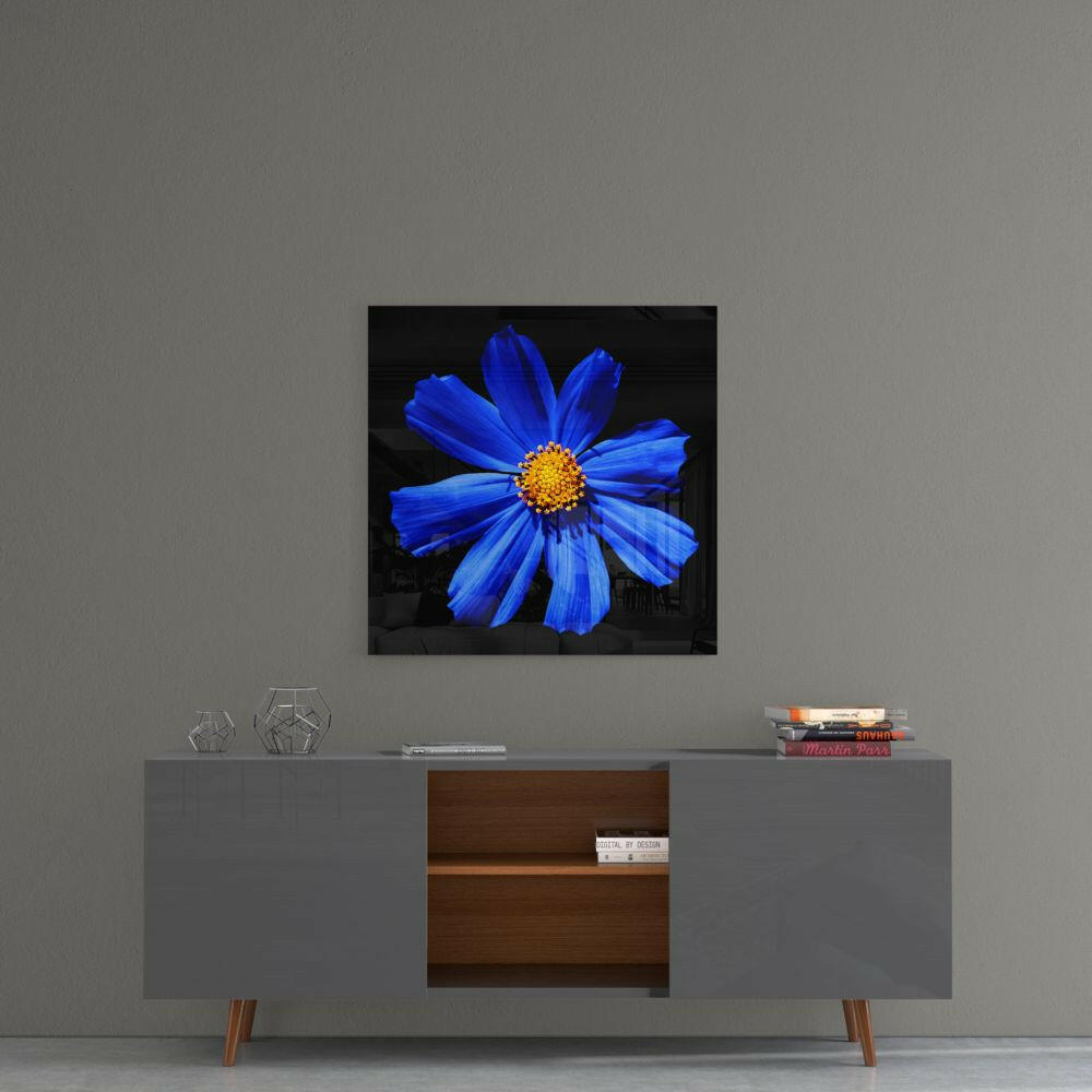 Blue Flower Glass Wall Art.