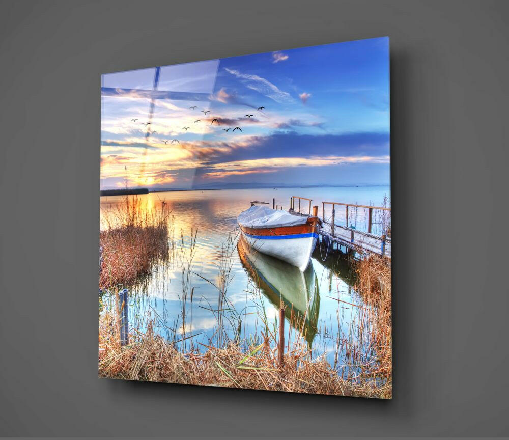 Lake Landscape Glass Wall Art.