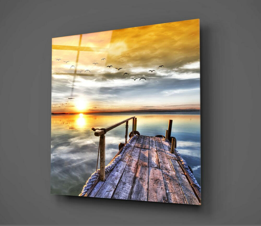 Sunset Landscape Glass Wall Art.