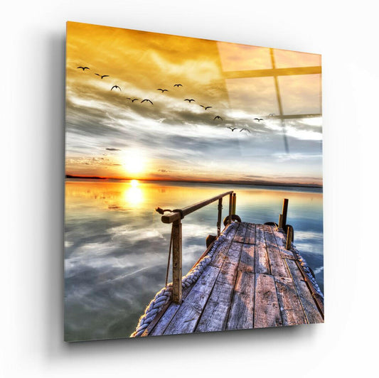 Sunset Landscape Glass Wall Art.