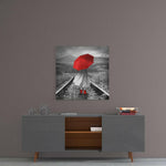 Girl with Red Umbrella Glass Wall Art.