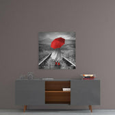 Girl with Red Umbrella Glass Wall Art.