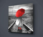 Girl with Red Umbrella Glass Wall Art.