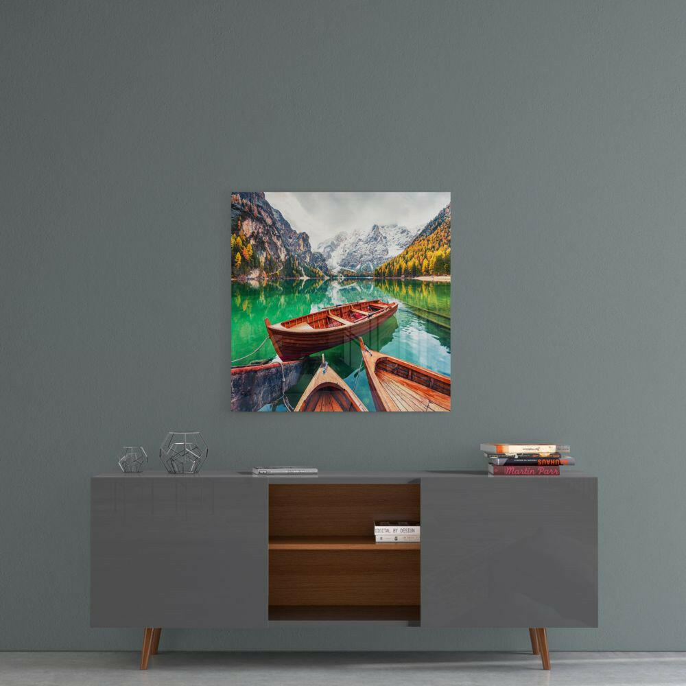 Lake and Mountain Landscape Glass Wall Art.