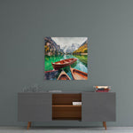 Lake and Mountain Landscape Glass Wall Art.