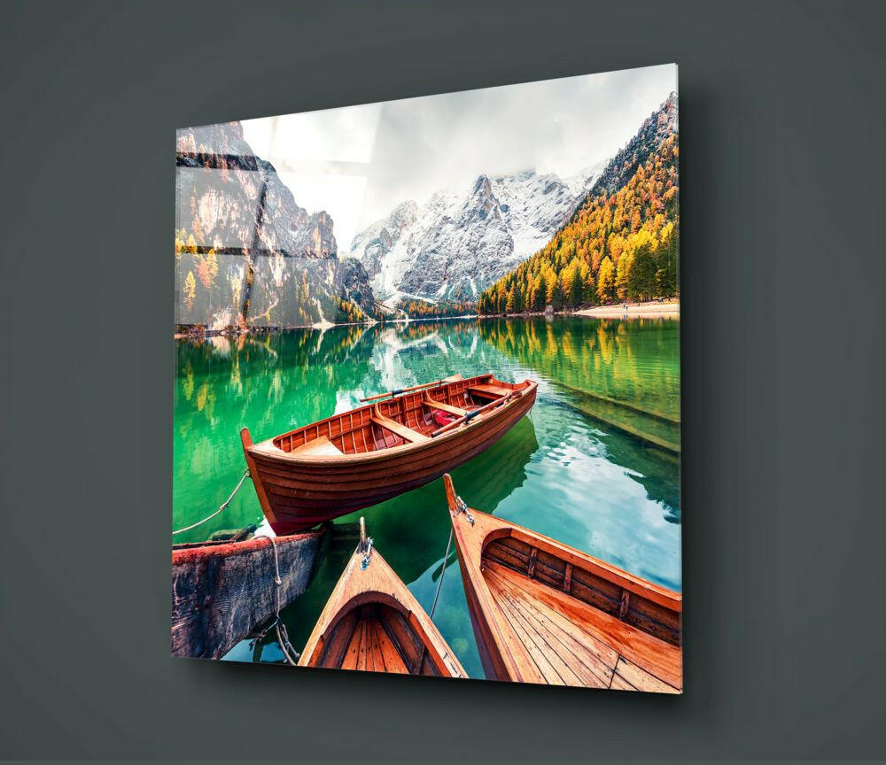 Lake and Mountain Landscape Glass Wall Art.