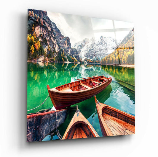 Lake and Mountain Landscape Glass Wall Art.