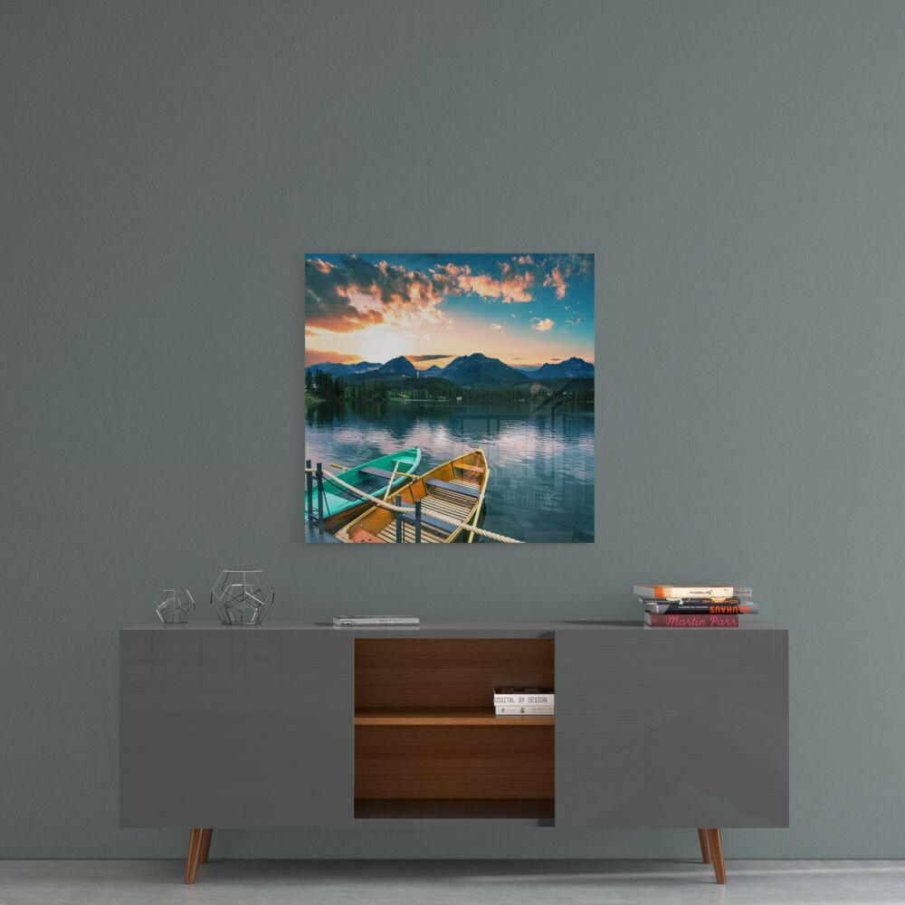 Lake and Mountain Landscape Glass Wall Art.