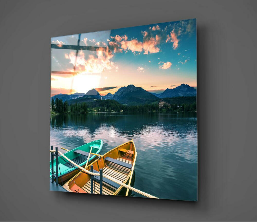 Lake and Mountain Landscape Glass Wall Art.