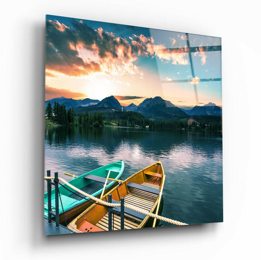 Lake and Mountain Landscape Glass Wall Art.