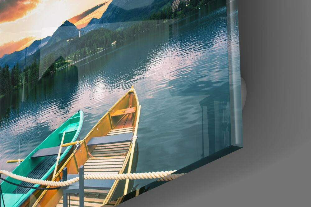 Lake and Mountain Landscape Glass Wall Art.