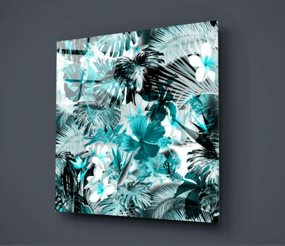 Tropical Leaves Glass Wall Art.