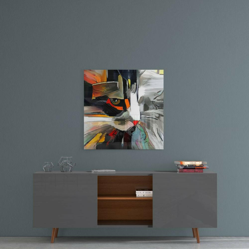 Abstract Cat Glass Wall Art.