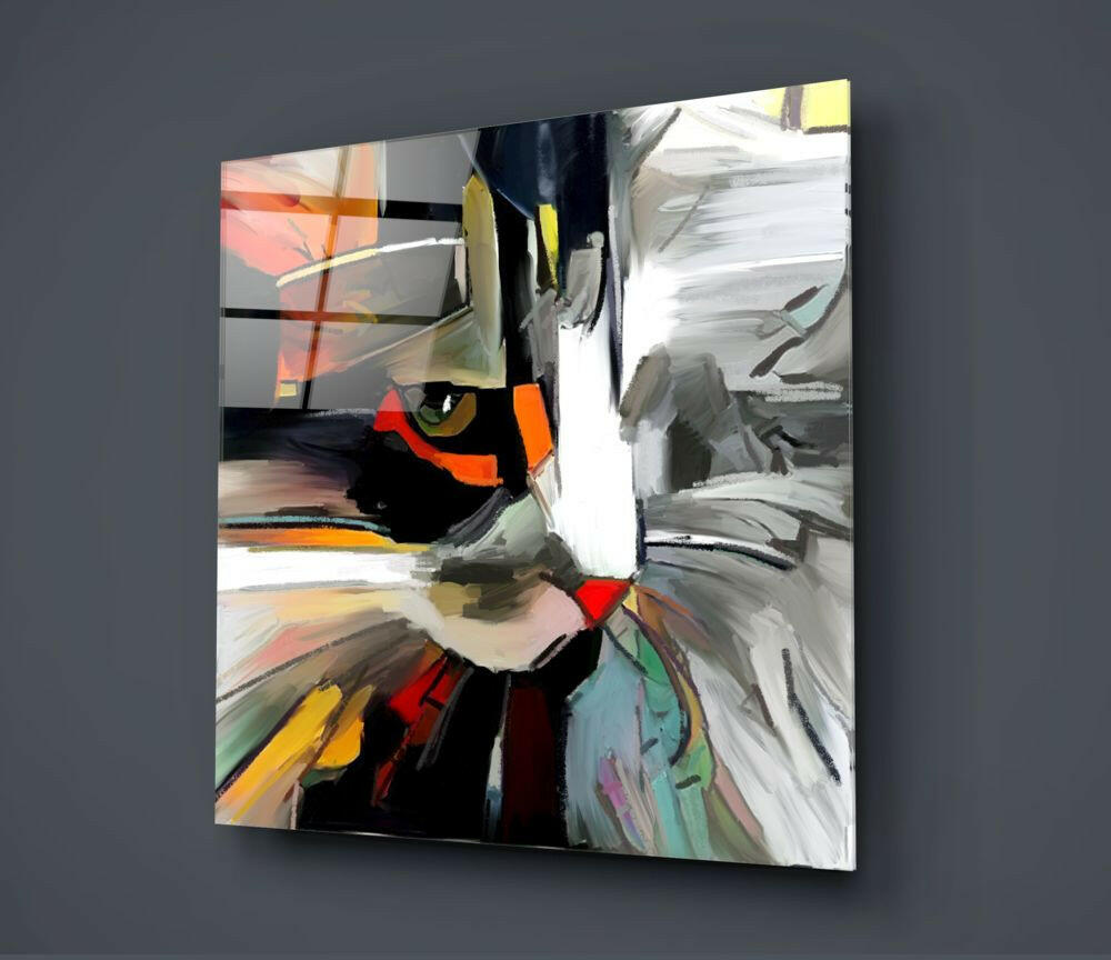 Abstract Cat Glass Wall Art.